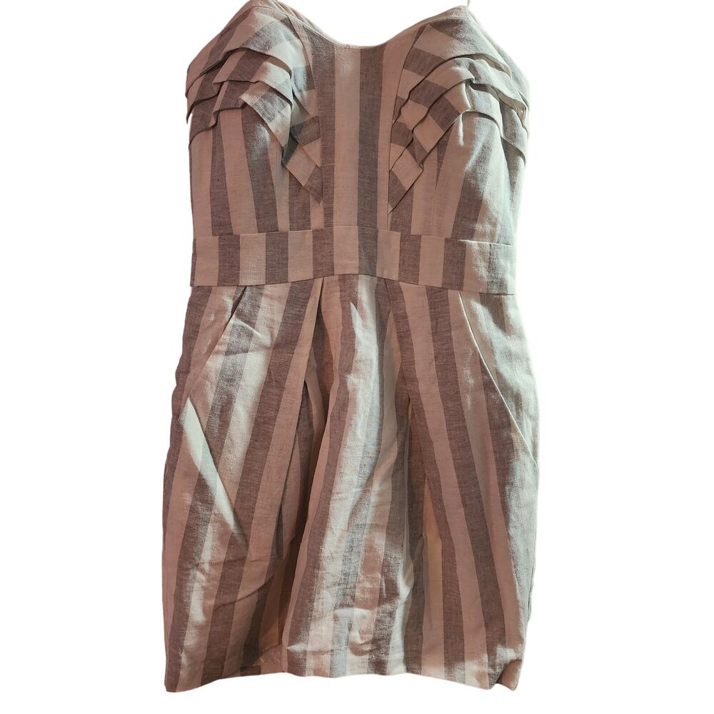 BCBG Ruched Front Pockets White Gray Strapless Dress Size 2
